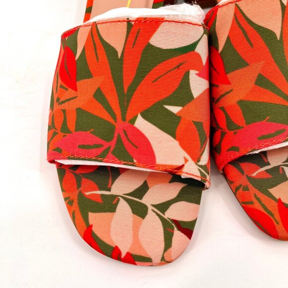 Cole Haan Calli Single Band Slide Sandal Size 7B Multi Leaf Print Fabric Leather - Picture 10 of 14